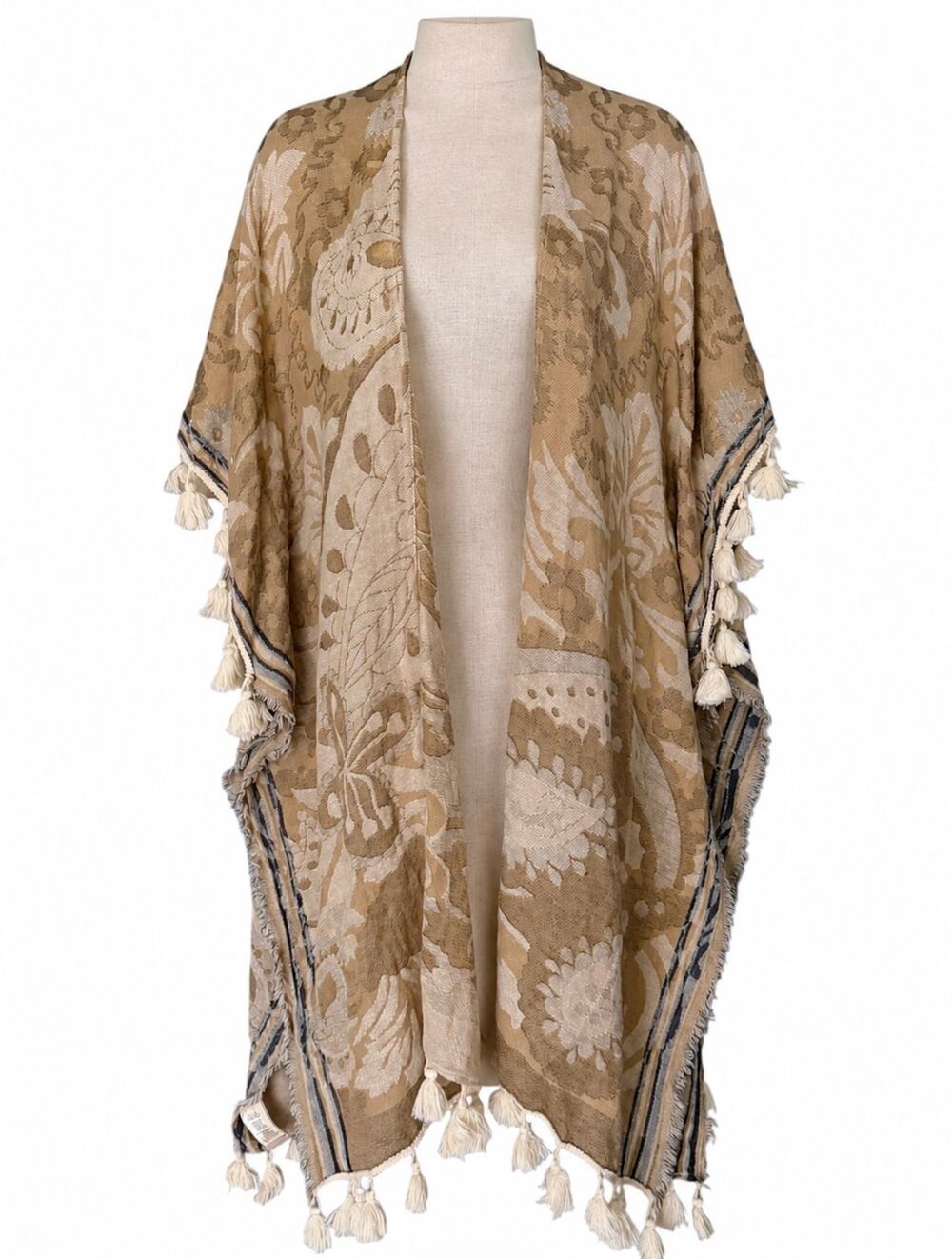 Soft Surroundings Floral Paisley Tassel Fringe Ruana Kimono Boho Womens One Size